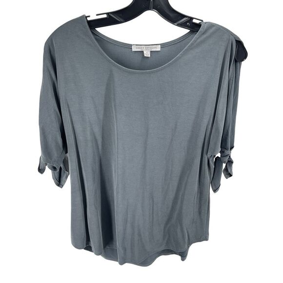 Green Envelope Women's Blouse Cold Shoulder Tie Sleeve Stretch Gray Size Small - Picture 8 of 9